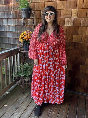 Diane Von Furstenberg DVF for Target V-Neck Ginkgo Cherry Tomato Maxi Dress 1X